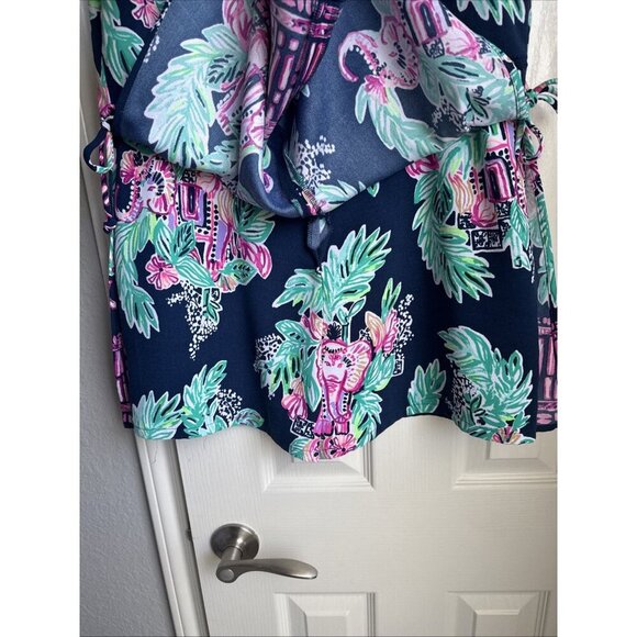 Lilly Pulitzer Size 6 Donna Inky Navy Purple Pink Green Floral Elephant Romper - Picture 6 of 8